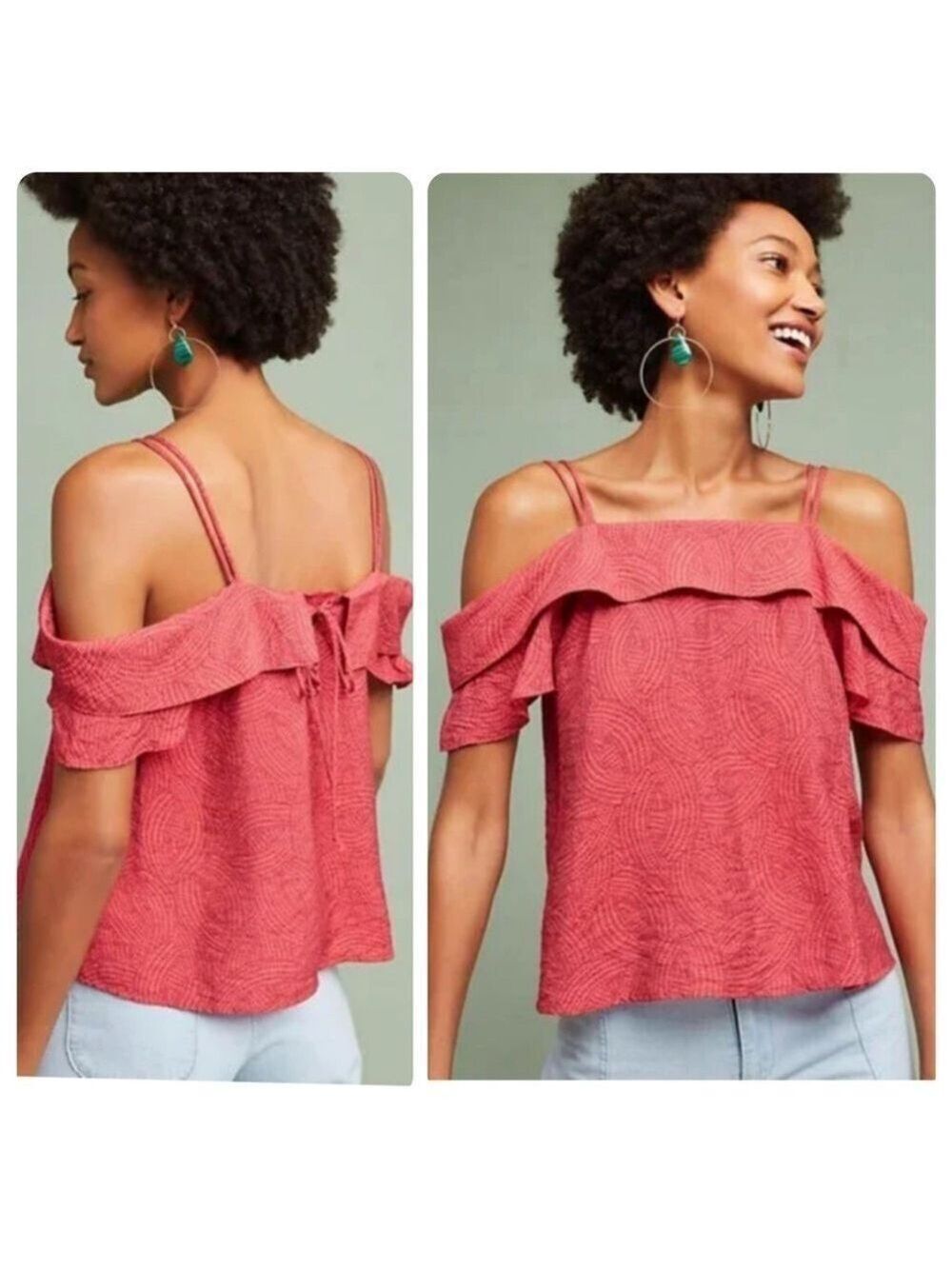 Anthropologie MAEVE Mandalay Open Shoulder Blouse Red Top Size Medium